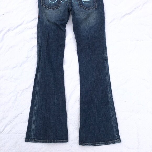 VTG Bebe Jeans Logo Size 27 Flared Leg Rhinestone Bling Y2k Made in the USA - Picture 2 of 7